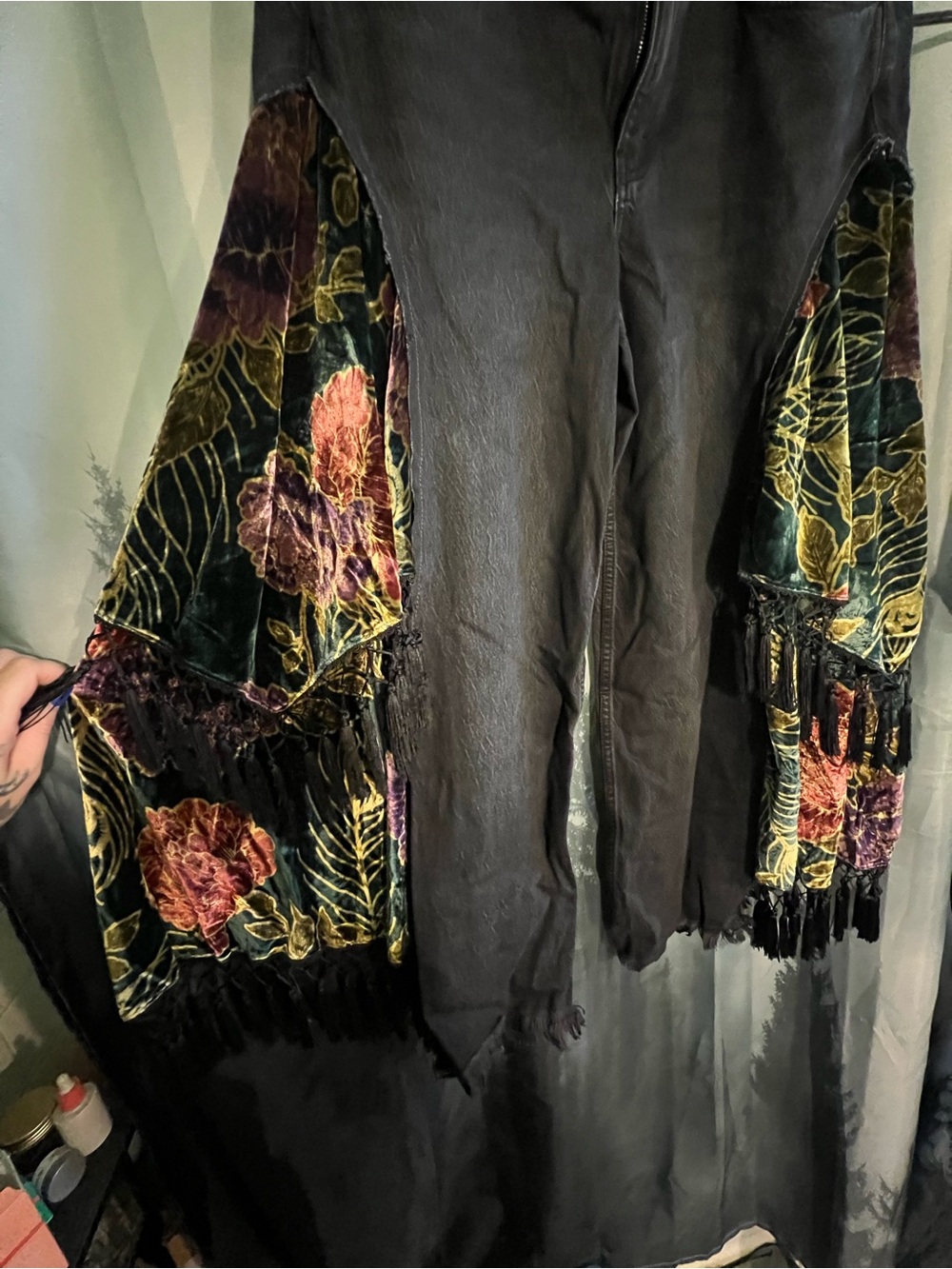 Free People Just Frills Low-Rise Wide-Leg Bandana Layered Tassel Jeans - Picture 8 of 10